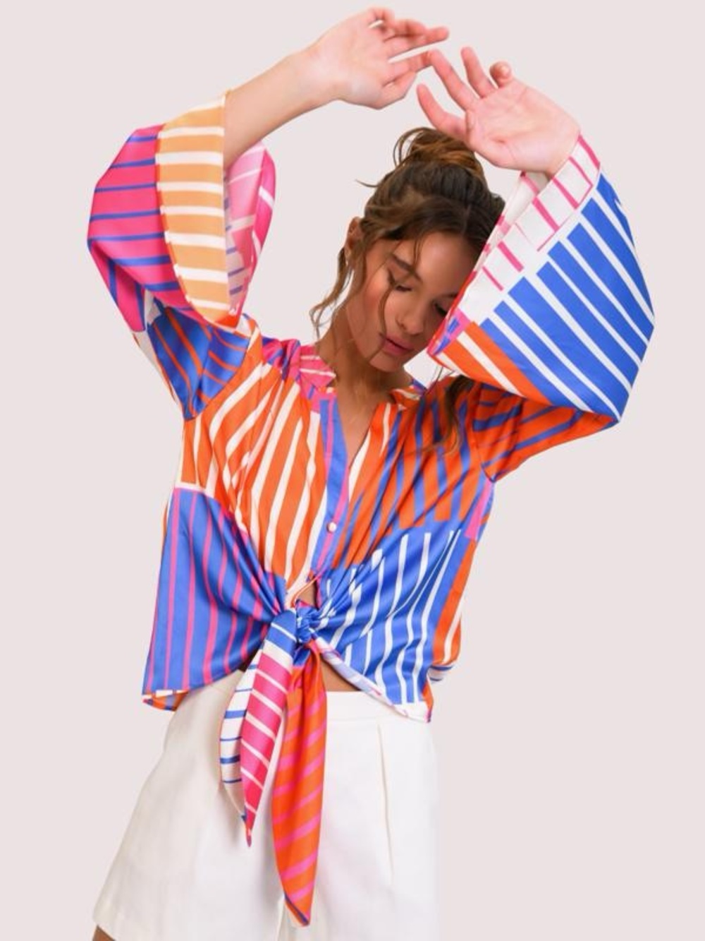 Hutch • Otto striped multi colored tie front blouse